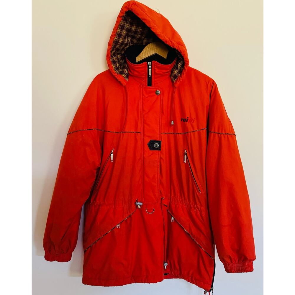 VTG RAISKI Bright Orange Ski Snowboarding Pullover Hooded Finland Jacket Medium